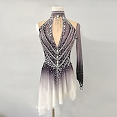 cheap Figure Skating Dresses-Figure Skating Dress Women&#039;s Girls&#039; Ice Skating Dress Gray High Elasticity Training Competition Skating Wear Classic Crystal / Rhinestone Long Sleeve Ice Skating Figure Skating