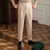 levne Štíhlý-Pánské Kalhoty Oblekové Kalhoty Neapol Kalhoty chinos Kapsy Knoflíky Jednobarevné Pohodlné Formální Párty Práce Módní Klasický styl Tmavě šedá Meruňková Lehce elastické