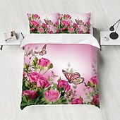 economico Set copripiumino-fiori farfalle piante fiori stampe set di tre pezzi piumone per camera da letto hotel camera degli ospiti biancheria da letto set comodo 1 set piumone 2 federe set letto matrimoniale set da 2 pezzi
