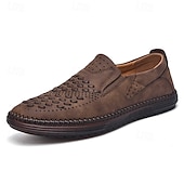 levne Pánské nazouváky a mokasíny-pánské prodyšné slip-on mokasíny - perforovaná ležérní obuv z umělého semiše s tkanými detaily a protiskluzovou podrážkou