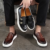 economico Casuale-mocassini da uomo in similpelle marrone con cinturini a doppia fibbia, motivo coccodrillo e suola bianca: eleganti scarpe casual eleganti per l&#039;ufficio o le occasioni formali