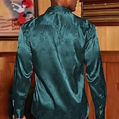 preiswerte Satinhemden für Herren-Herren Hemd Satinhemd Freizeithemd Knopfhemd Blumen Hochzeit Urlaub Rote Grün Beige Langarm Kragen Winter Frühling &amp; Sommer Bekleidung