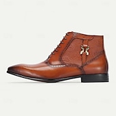 cheap Premium Leather Boots-Men&#039;s Premium Cowhide Leather Ankle Boots – Crocodile Embossed Lace-Up Dress Boots with Decorative Metal Accent for Formal and Business Attire