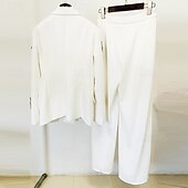 preiswerte Hosenanzüge für Mama-Hosenanzug Weiß Tuxedo Tuxedo Kleid Zweiteiliges Anzug Abendkleid Elegant Formal Hochzeit Bodenlänglich Langarm Hemdkragen mit Glitzer Quaste 2025