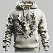 baratos moletons 3d masculinos-Homens Veado Moletons Moletom Casacos Moletom com capuz Gola Redonda Moda Impressão 3D Festa Feriado Streetwear Branco Com Cordão Outono Inverno Designer