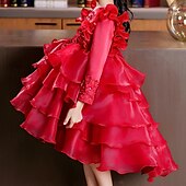 preiswerte Partykleider-kinderkleidung Mädchen Party Kleid Blume Langarm Hochzeit Besondere Anlässe Patchwork Zip bezaubernd Süß Baumwolle Polyester Asymmetrisch abendkleider Sommer Frühling Herbst 4-13 Jahre Weiß Rosa Rote