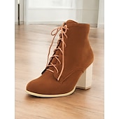 baratos Botas da moda-Botas femininas de salto alto com cadarço e salto bloco – calçados estilosos de inspiração vintage para o outono e roupas casuais