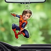cheap Christmas-Personalized Photo Hanging Ornaments Custom Spider Superhero Kid Face Acrylic 2D Christmas Tree Ornaments Hanging Car Pendant Gifts for Superhero Fans