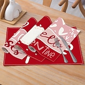 お買い得  Placemats＆Coasters＆Trivets-バレンタインデーのプレースマット4枚セット。ハートやバラの模様が特徴のロマンチックで装飾的なテーブルマット。丈夫で耐熱性があり、ダイニングテーブルの装飾に愛のタッチを加えるのに最適です。