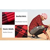 お買い得  メンズオーバーシャツ-男性用 シャツ フランネルシャツ オーバーシャツ チェック アウトドア ストリート イエロー ルビーレッド ダークネイビー グリーン 長袖 冬 春 &amp; 秋 衣類