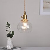 economico Luci a sospensione-lampada a sospensione in vetro soffiato blu bagno lampada a sospensione in vetro verde lampada a sospensione a sfera in vetro trasparente rigato lampada a isola zucca vintage 85-265v