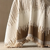 cheap Sofa Blanket-Thickened Sofa Blanket Autumn And Winter Gradient Striped Jacquard Half Velvet Sofa Towel With Tassels Multi-functional Blanket