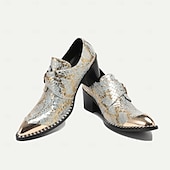 abordables Mocassins en cuir de qualité supérieure-chaussures habillées en cuir métallisé doré pour hommes avec motif peau de serpent, bout carré et détail boucle - parfaites pour les mariages, les fêtes et autres événements spéciaux