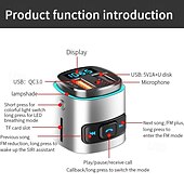 お買い得  車用Bluetoothキット/ハンズフリー-bc41 車用 mp3 プレーヤー 車載充電器、qc3.0 急速充電、カラフルなアンビエント ライト、FM トランスミッター、デュアル USB ポート
