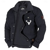 cheap Men&#039;s Graphic Jackets &amp; Coats-Men&#039;s Reindeer Print Embroidered Fleece Jacket Sherpa Hunting Jacket Work Cargo Jacket Turn-Down Collar Warm Winter Cotton Jacket Vintage Casual Going Out Coat Multi-Pockets