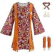 levne 70. léta 20. století-Retro 60. léta Hippie Šaty Cosplay kostým Čelenka Hippie Disko Dámské Dívčí Třásně předvečer Všech svatých Karneval Plesová maškaráda Výkon Plesová maškaráda Běžné / Denní Dospělé Šaty Kryt obuvi