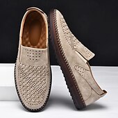 levne Pánské nazouváky a mokasíny-pánské prodyšné slip-on mokasíny - perforovaná ležérní obuv z umělého semiše s tkanými detaily a protiskluzovou podrážkou
