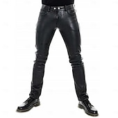cheap Casual Pants-Men&#039;s Trousers Casual Pants Lederhosen Buttons Pocket Plain Comfort Daily Vacation Fashion Casual Black Micro-elastic