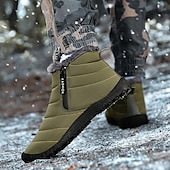 abordables Botas de invierno y nieve-Botas de nieve de invierno amarillas para hombre: impermeables, con forro de piel, cierre de cremallera, botines cálidos antideslizantes para clima frío