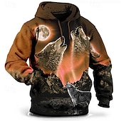 economico felpe 3d da uomo-Per uomo Lupo Stampa 3D Felpa con Cappuccio Felpa con cappuccio Felpe con cappuccio Manica Lunga Felpa con cappuccio Con Cappuccio Moda Vacanza Lavoro Abbigliamento quotidiano Grigio verde Bianco e