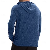 billiga Ribbstickad T-shirt-Herr Ribbstickad t-shirt T-tröja Långärmad tröja Långärmad Huva Henley Vår &amp; Höst Ensfärgat Dagligen Ledigt Gatustil Huva Utomhus Gata Casual Ljusblå Svart Vit Topp t-shirt för män