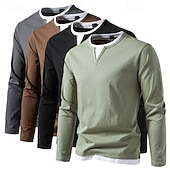 preiswerte Basic-T-Shirts-Herren T Shirt T-Shirt Langarmshirt Langarm Rundhalsausschnitt Frühling &amp; Herbst Einfach Mode Designer Basic Falscher Zweiteiler Urlaub Straße Ausgehen Dunkelgrau Schwarz Hellgrün Top T-Shirt für