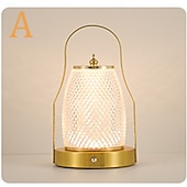 billige Bordlamper-bærbar trådløs bordlanternelampe, usb oppladbar sidelampe, 3-farget dimming ved siden av bordlamper vanntett utendørs LED for hage, uteplass, camping, bar (gull)