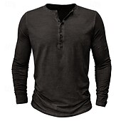 tanie Casualowa koszulka Henley-Męskie Koszula Henley Koszulka Koszulka z długim rękawem Równina Henley Ulica Urlop Długi rękaw Odzież 100% bawełna Zabytkowe Moda Podstawowy