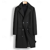 billiga Trenchcoat för män-Herr Rock Trenchcoat Lång trenchcoat Dagligen Semester Höst vinter Polyester Vindtät Mjuk Ytterkläder Kläder Mode Klassisk Slät Ficka Kavajslag Dubbelknäppt