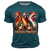 billiga T-shirts med djurmönster-Herr Tupp T-shirt Kortärmad T-shirt 3D-tryck Rund hals Skjorta Mode Fritids- Gata Utomhussport Dagligen Svart Vit Rubinrött Sommar Vår Kläder S M L XL XXL XXXL