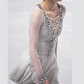cheap Figure Skating Dresses-Figure Skating Dress Women&#039;s Girls&#039; Ice Skating Dress White Patchwork Thumbhole Mesh Spandex Stretchy Training Practice Professional Skating Wear Thermal Warm Crystal / Rhinestone Long Sleeve Ice
