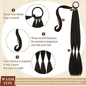 cheap Ponytails-Long Braid Ponytail Extension with Hair Tie Straight Sleek Wrap Around Hair Extensions Braid Pony Tail Fluffy Natural Soft Synthetic Hairpieces for Women Daily Wear
