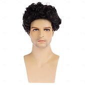 お買い得  メンズウイッグ-メンズウィッグ ショート カーリーウィッグ 合成アフロ ハロウィンコスチューム コスプレウィッグ 男性用ウィッグキャップ付き