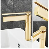economico Rubinetti per lavandino bagno-rubinetto per bagno rubinetto per lavabo in ottone spazzolato oro miscelatore rubinetto per lavabo rubinetto per lavabo maniglia singola rubinetto per lavabo caldo freddo