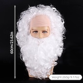 preiswerte Trendige synthetische Perücken-Weihnachtsmann-Bart- und Perückenset, weißer Bart und Perücke, lockige Weihnachtskostüm-Perücke für Männer