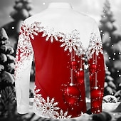 ieftine Tinuta pentru scena de Craciun-Crăciun Bărbați Fulg zăpadă Cămașă de designer Manșon Lung Stațiune Moda Casual Crăciun Petrecere Iarnă Primăvara &amp; toamnă Răsfrânt Guler Cămașă Butonul sus Albastru piscină Roșu-aprins Mov Trifoi