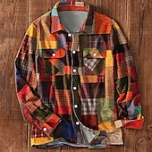 abordables veste chemise homme-Homme Plaid Chemise Veste chemise Surchemise manche longue Décontractées Formel Casual Automne Hiver Col rabattu Poche Noir Jaune