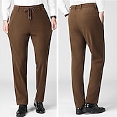 baratos Magro-Homens Social Calças de Veludo Calças chinês Bolsos Com Cordão Cintura elástica Côr Sólida Conforto Formal Festa Trabalho Moda Estilo Clássico Preto Azul Marinha Micro-Elástica