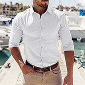 cheap Men&#039;s Dress Shirts-Men&#039;s Shirt Dress Shirt Plain Wedding Business Black White Dark Navy Blue Long Sleeve Collar Summer Clothing Apparel