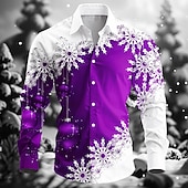 ieftine Tinuta pentru scena de Craciun-Crăciun Bărbați Fulg zăpadă Cămașă de designer Manșon Lung Stațiune Moda Casual Crăciun Petrecere Iarnă Primăvara &amp; toamnă Răsfrânt Guler Cămașă Butonul sus Albastru piscină Roșu-aprins Mov Trifoi
