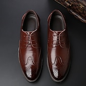 cheap Formal-Men&#039;s Classic Brown Brogue Oxford Dress Shoes – Faux Leather Lace-Up Formal Footwear for Office &amp; Events