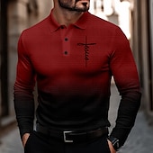 halpa Miesten vintage poolo-Miesten Risti Jeesus Vohveli poolopaidat Golfpaita Pitkähihainen Poolopaidat Kauluspaidat Vapaa-aika Business Casual Arkikäyttö liiketoiminta Käytä töihin Napit 3D-tulostus Kevät Syksy Talvi Rubiini