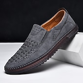 levne Pánské nazouváky a mokasíny-pánské prodyšné slip-on mokasíny - perforovaná ležérní obuv z umělého semiše s tkanými detaily a protiskluzovou podrážkou