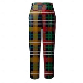 baratos Magro-Homens Geométrica Bloco de cor Xadrez Social Cintura Média Business casual Formal Rua Dia a Dia Zíper Bolsos Verão Primavera Outono Impressão 3D Amarelo Vermelho Azul