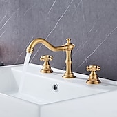 economico Rubinetti per lavandino bagno-contiene rubinetto per bagno in ottone con interruttore caldo e freddo finitura spazzolata rame antico due maniglie rubinetto per lavabo da bagno diffuso