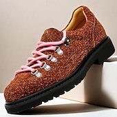 abordables Baskets-chaussures de randonnée en daim marron pour hommes - style vintage avec design à lacets roses et semelle durable pour les aventures en plein air