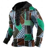 abordables sweats à capuche 3d pour hommes-Homme Plaid Sweats à Capuche Sweat à capuche Sweat à capuche Capuche Mode 3D effet Jaune Rouge Cordon Automne Hiver Designer