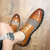 abordables Semi-formel-chaussures oxford pied-de-poule pour hommes - lacets en similicuir marron avec détails brogue et semelle robuste pour une tenue décontractée et formelle