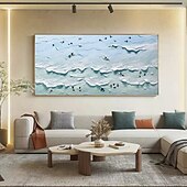preiswerte Blumen-/Botanische Gemälde-3D-Wellenmalerei, handgefertigtes blaues Ozean-Ölgemälde, zeitgenössisches Indigo-Gemälde auf Leinwand, große Kunst, Ozean-Meer-Gemälde, Wohnkultur-Gemälde, 3D-Wellen-Ölgemälde, Strandgemälde,