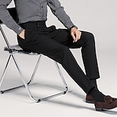 cheap Slim-Men's Graduation Dress Pants Trousers Chinos Buttons Pocket Solid Color Comfort Formal Party Work Fashion Classic Style Black Navy Blue Micro-elastic